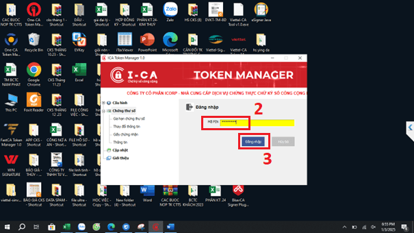 thay đổi mã PIN chữ ký số ica