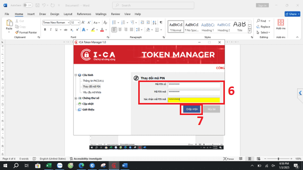 thay đổi mã PIN chữ ký số ica