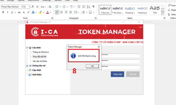 thay đổi mã PIN chữ ký số ica