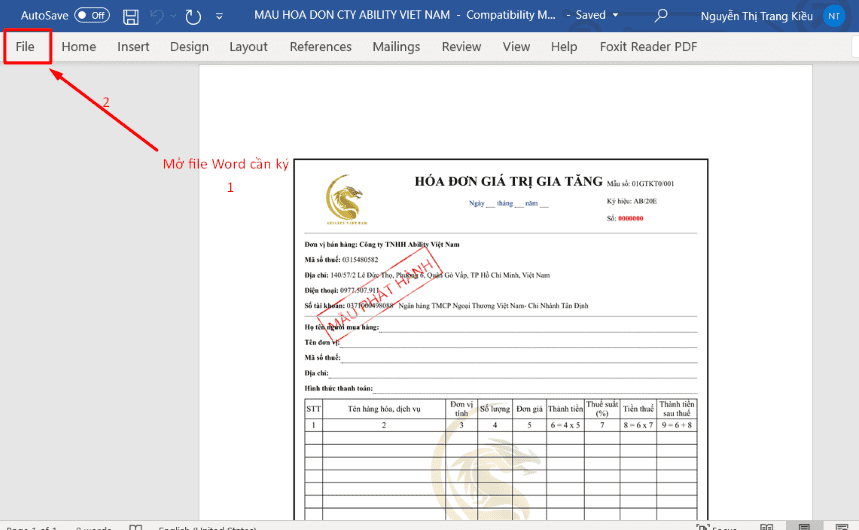 Cách ký điện tử trên Word bằng chữ ký số I-CA