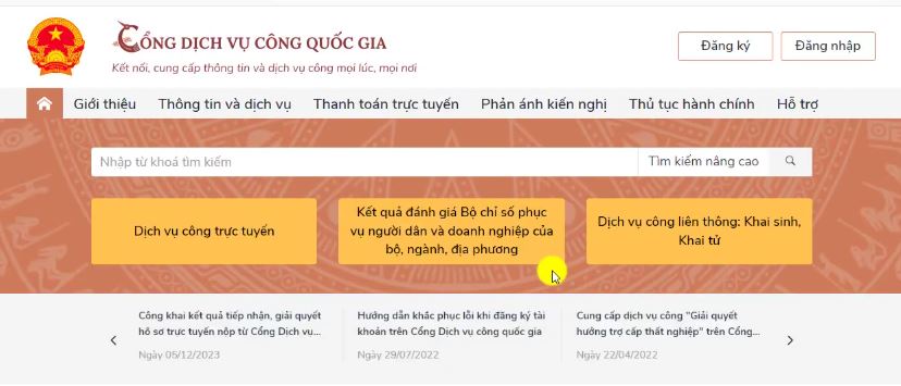 Đăng ký tài khoản Dịch Vụ Công Quốc Gia