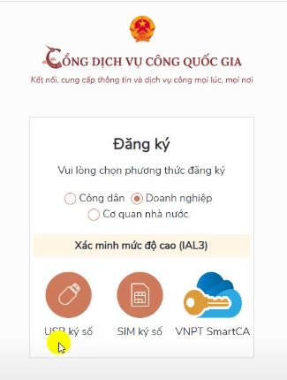 Đăng ký tài khoản Dịch Vụ Công Quốc Gia