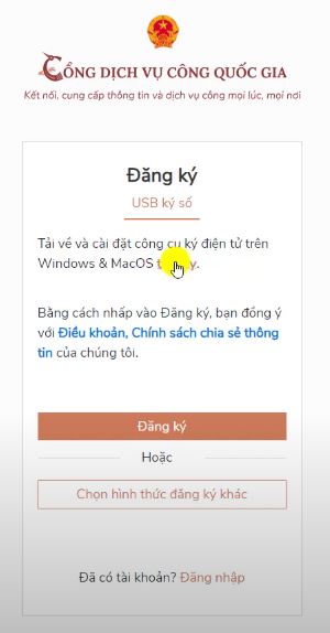 Đăng ký tài khoản Dịch Vụ Công Quốc Gia