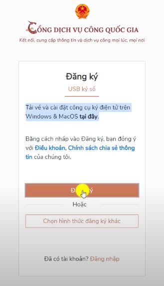 Đăng ký tài khoản Dịch Vụ Công Quốc Gia