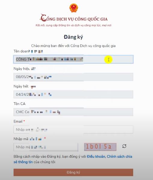 Đăng ký tài khoản Dịch Vụ Công Quốc Gia