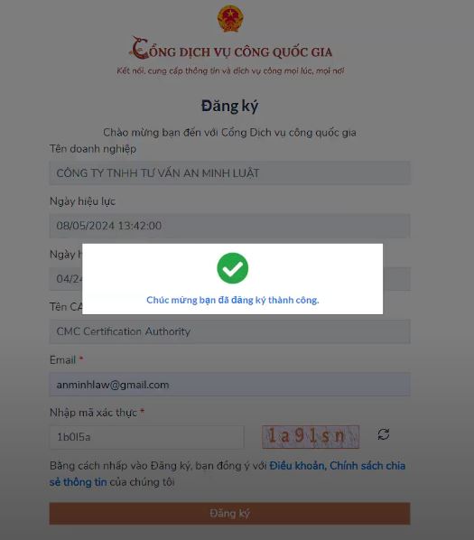 Đăng ký tài khoản Dịch Vụ Công Quốc Gia