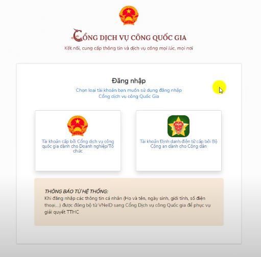 Đăng ký tài khoản Dịch Vụ Công Quốc Gia