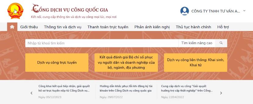 Đăng ký tài khoản Dịch Vụ Công Quốc Gia