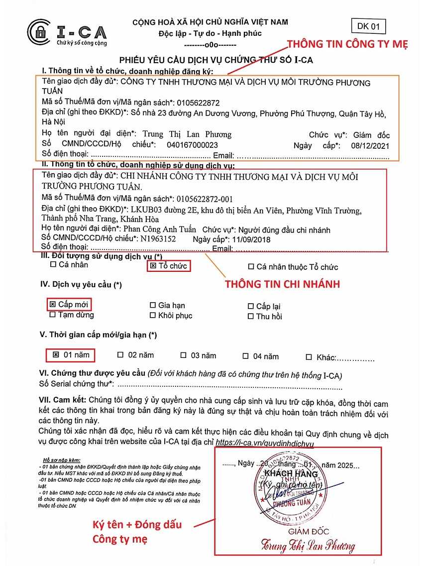 Soạn hồ sơ đăng ký chữ ký số cho Chi Nhánh Công Ty Soạn hồ sơ đăng ký chữ ký số cho Chi Nhánh Công Ty