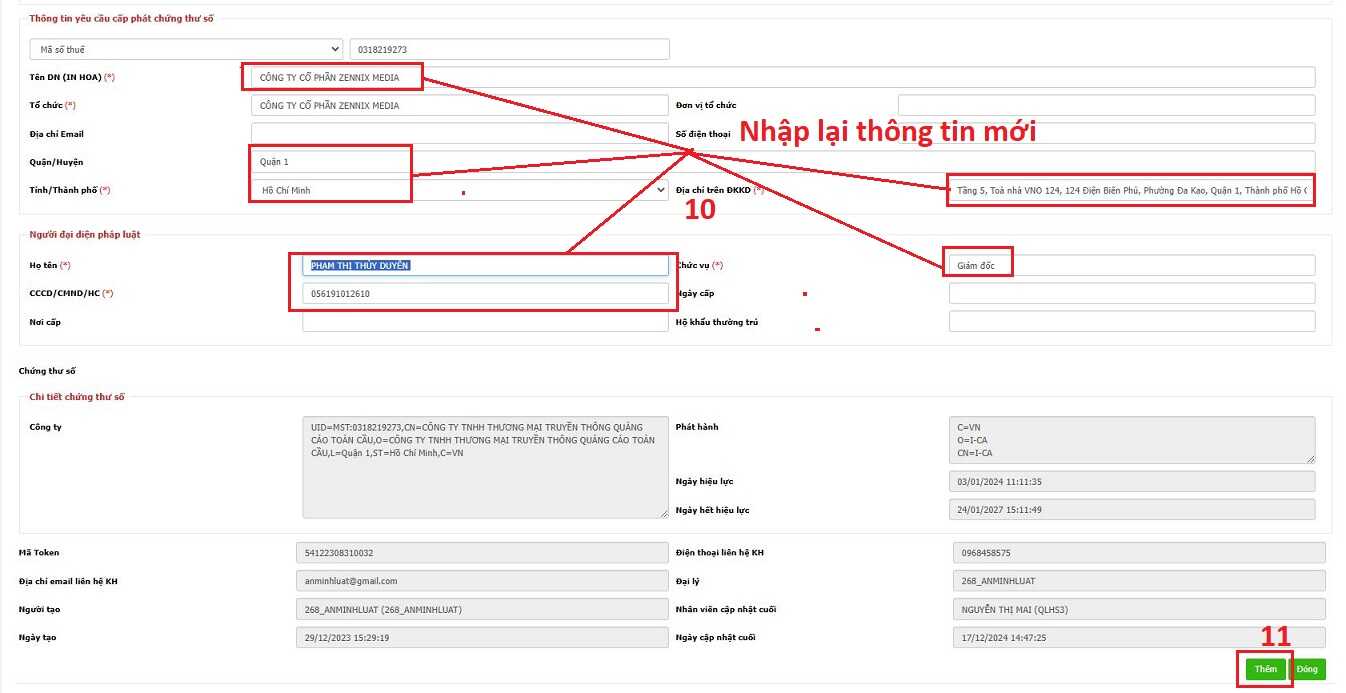 Thay đổi TÊN CÔNG TY trên chữ ký số I-CA