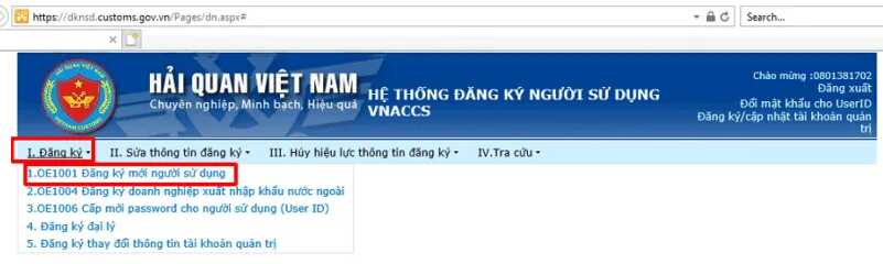đăng ký tài khoản Hải quan (Vnaccs) bằng chữ ký số ica