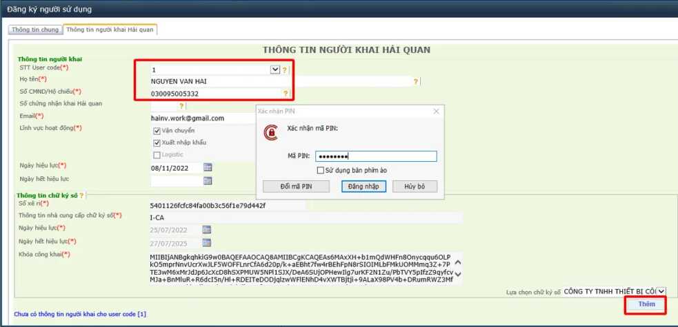 đăng ký tài khoản Hải quan (Vnaccs) bằng chữ ký số ica
