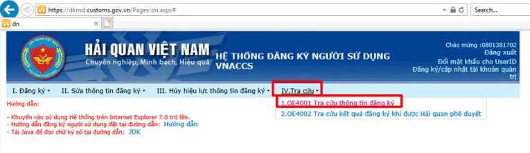 đăng ký tài khoản Hải quan (Vnaccs) bằng chữ ký số ica