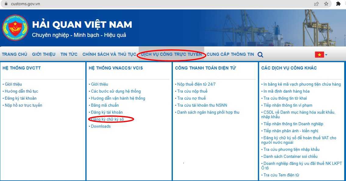 đăng ký tài khoản Hải quan (Vnaccs) bằng chữ ký số ica