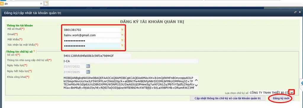 đăng ký tài khoản Hải quan (Vnaccs) bằng chữ ký số ica