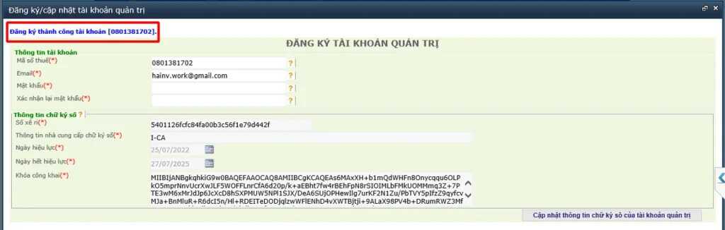 đăng ký tài khoản Hải quan (Vnaccs) bằng chữ ký số ica