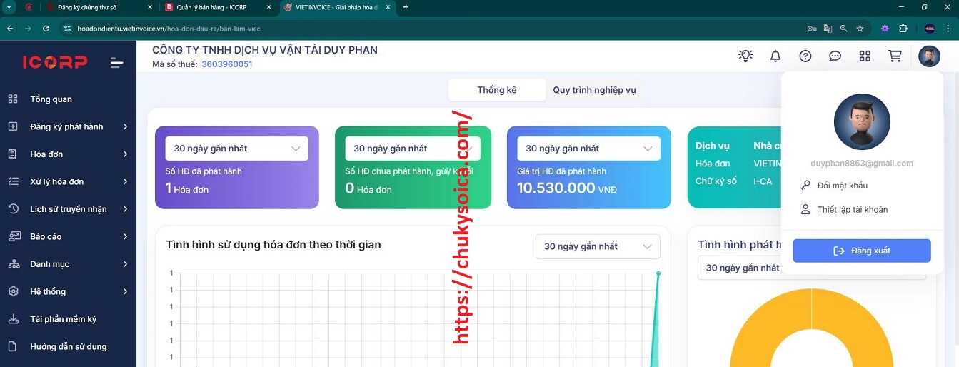 đăng nhập phần mềm hóa đơn Vietinvoice