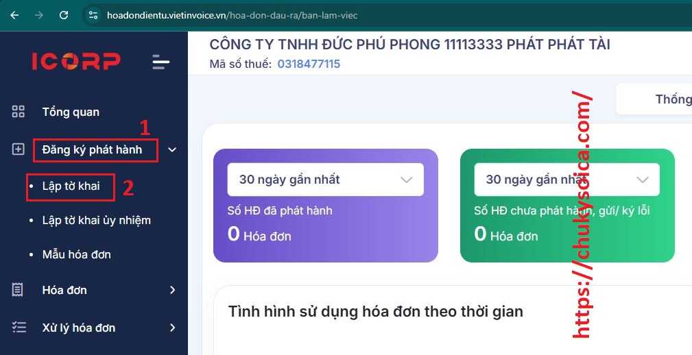 thông báo phát hành hóa đơn điện tử Vietinvoice lên Thuế
