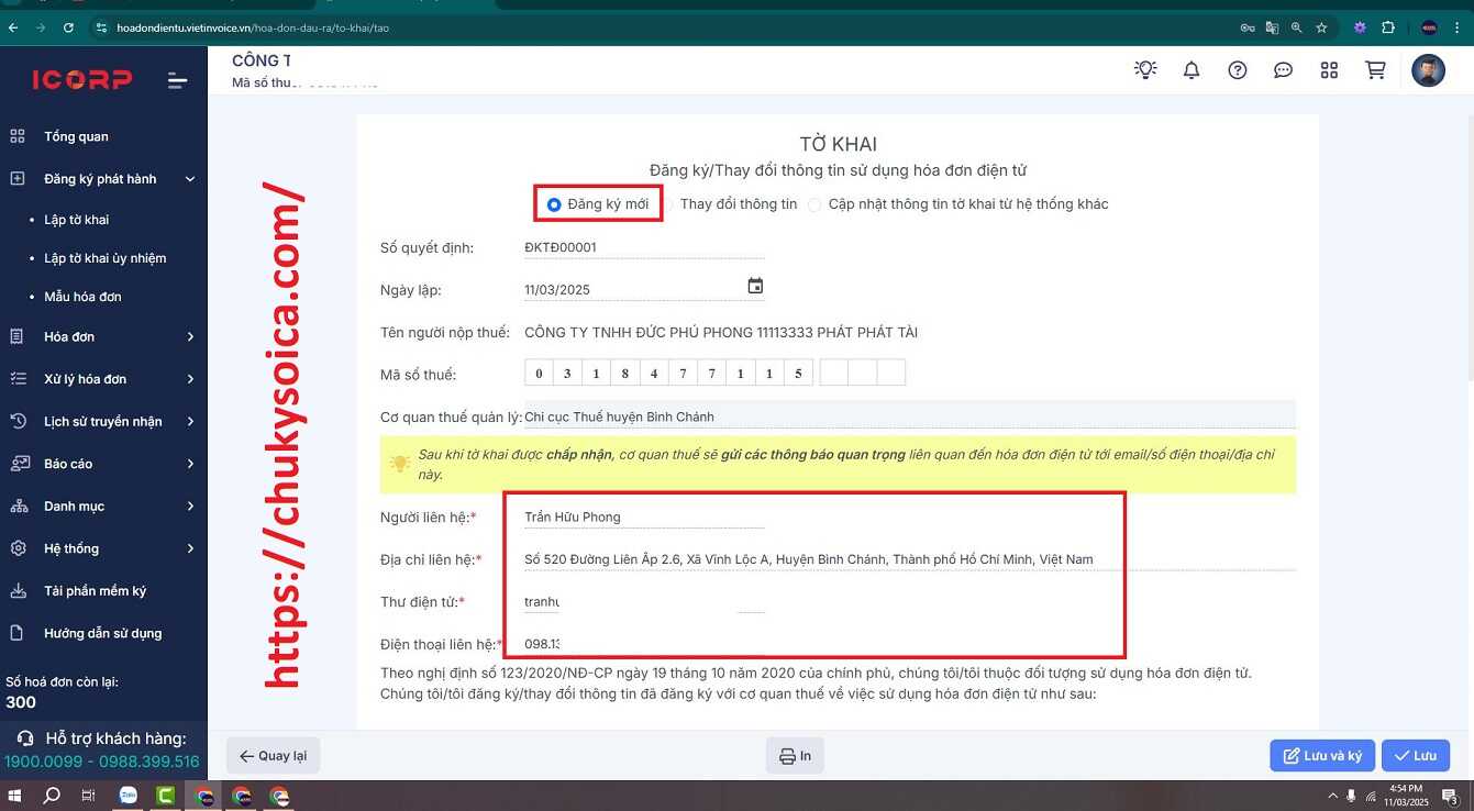 thông báo phát hành hóa đơn điện tử Vietinvoice lên Thuế