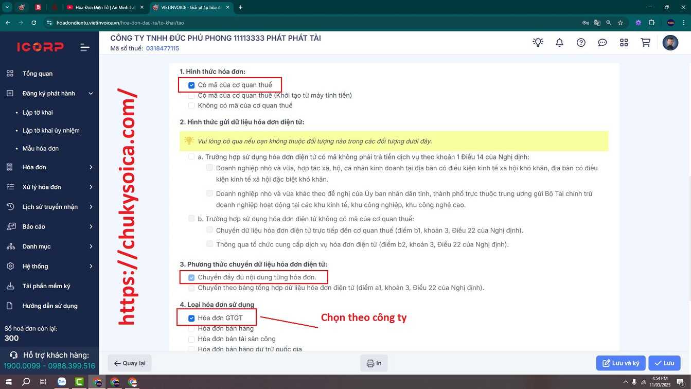 thông báo phát hành hóa đơn điện tử Vietinvoice lên Thuế