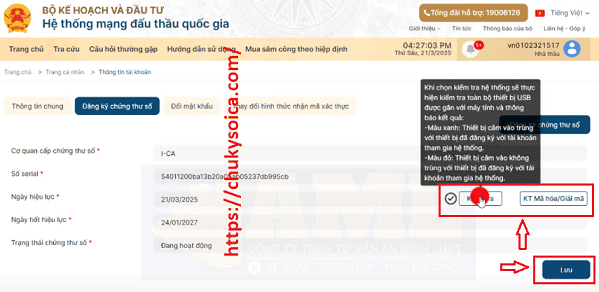 Thay đổi chữ ký số trên hệ thống Mạng Đấu Thầu Quốc Gia (EGP) Thay đổi chữ ký sô trên hế thống mạng đấu thầu quốc gia