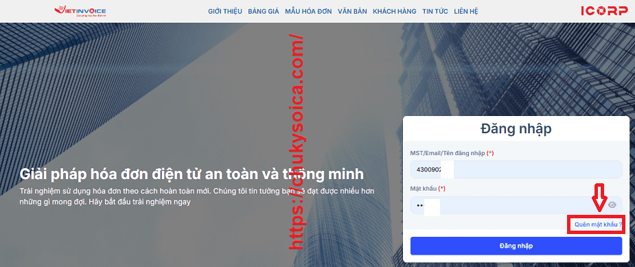 quên mật khẩu đăng nhập hóa đơn VietInvoice