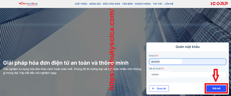 quên mật khẩu đăng nhập hóa đơn VietInvoice