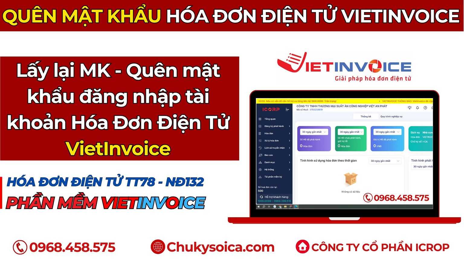 quên mật khẩu đăng nhập hóa đơn VietInvoice