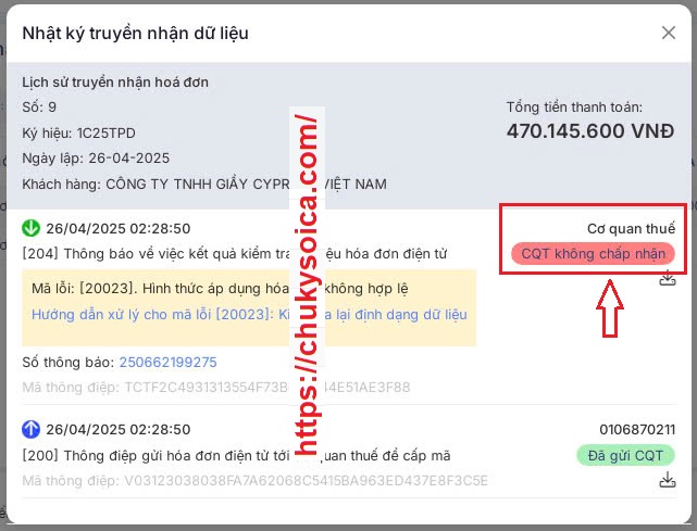xử lý hóa đơn CQT từ chối cấp mã phần mềm Vietinvoice
