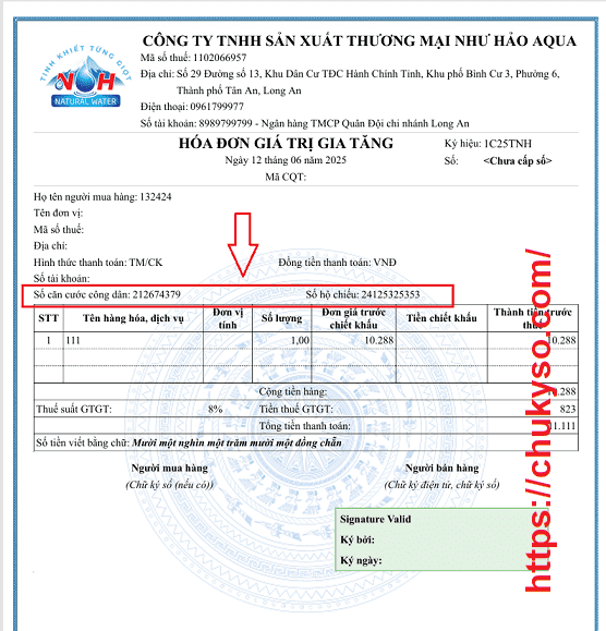 Thêm số CCCD người mua hàng trên mẫu hóa đơn VietInvoice