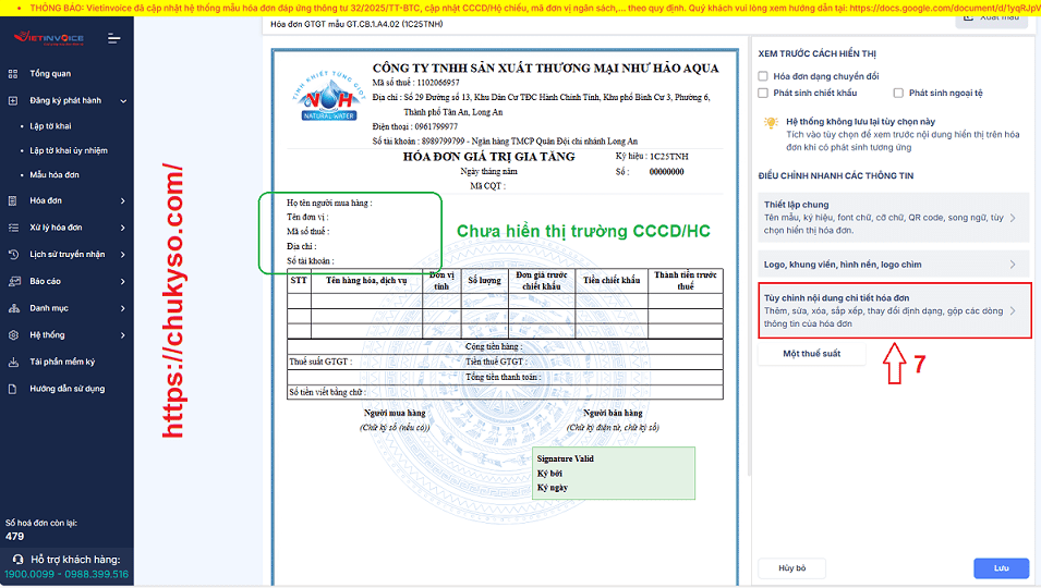 Thêm số CCCD người mua hàng trên mẫu hóa đơn VietInvoice