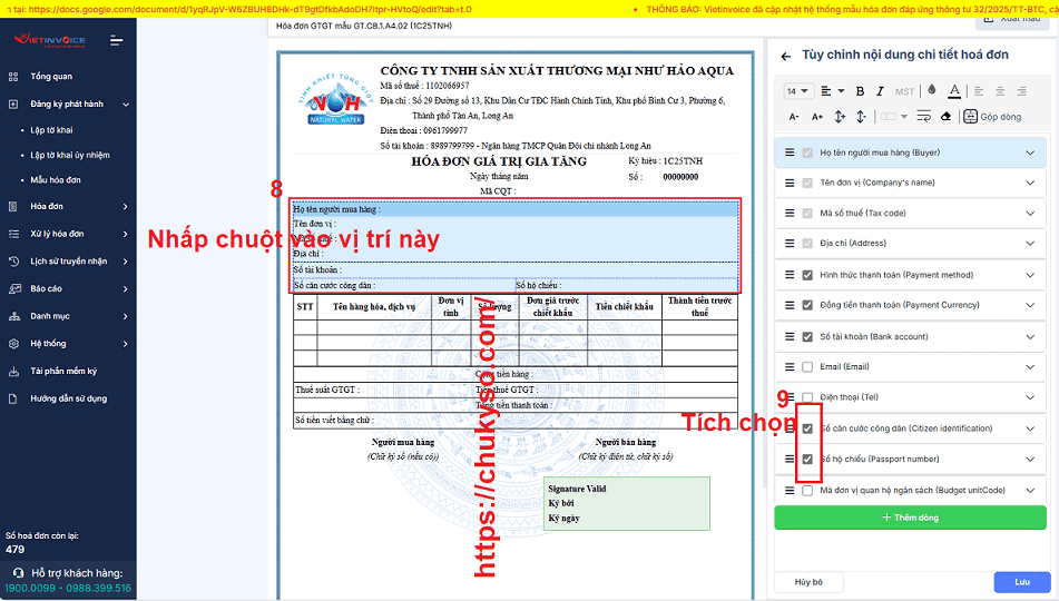 Thêm số CCCD người mua hàng trên mẫu hóa đơn VietInvoice