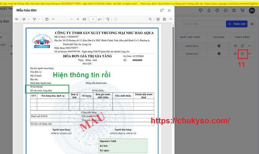 Thêm số CCCD người mua hàng trên mẫu hóa đơn VietInvoice