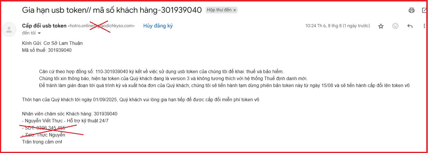 Mạo danh NCC chữ ký số ICA gửi Email lừa đảo"Gia Hạn"